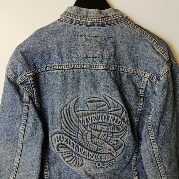 Vintage Harley Davidson Eagle Denim Jacket Motorcycles Adult Blue Medium Biker - Picture 6 of 16